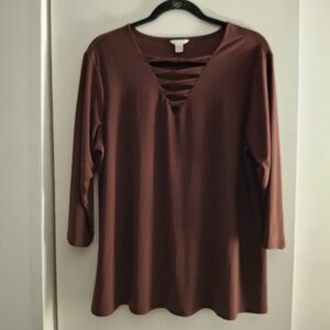 Cato Women's Burgandy Cut Out Tunic Blouse